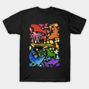 Multicoloured rainbow ocean animal sea creatures T-Shirt